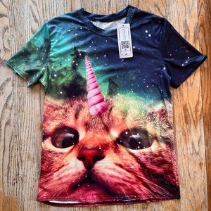 Unisex Cat Unicorn Graphic T-Shirt (Size M)